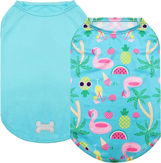 KYEESE 2 Pack Dogs Shirts Hawaii Breathable Lightweight Soft Tank Top Sleeveless Vest Quick Dry Dog Tee Shirt Dog Apparel Sun-Blocking Flamingo Pattern, XX-Large