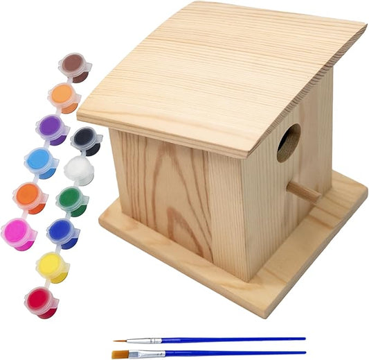 YCHTEWY-DIY Wooden Bird House,Wild Bird Feeder, Hanging Birdhouse Attract Birds & Beautify Your Yard! (Cream, E)