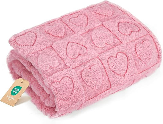 gogobunny Calming Plush Dog Cat Blanket 300GSM Coral Fleece, Ultra-Soft Machine Washable Pet Bedding for Small Medium Dogs Cats Puppies Kittens (Pink, 30x40)
