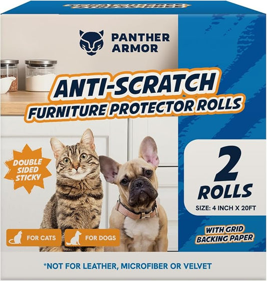 2 Rolls Cat Scratch Furniture Protector Tape ??Double-Sided Sticky Training (4" x 20ft Each) ??Anti-Scratch Sofa & Couch Guard ??Clear, Easy to Apply & Remove ??Not for Leather, Velvet, Microfiber