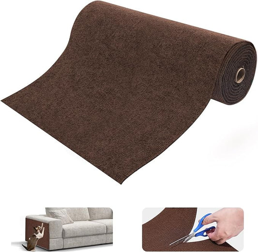 Uranshin Trimmable Cat Scratch Mat pad Self-Adhesive Cat Scratching Post Carpet Covered 78.7"x15.8" Cat Tree Shelves Replacement Parts cat Furniture Protector for Couch Wall (Brown)