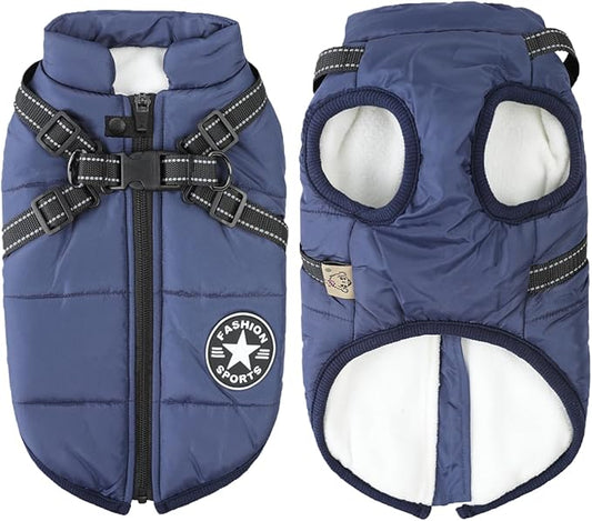 Aiboria Dog Jackets for Winter Windproof Waterproof 2 in 1 Outfit Cold Weather Coat Dog Vest Harness Puppy Winter Warm Jacket Large Blue 4XL