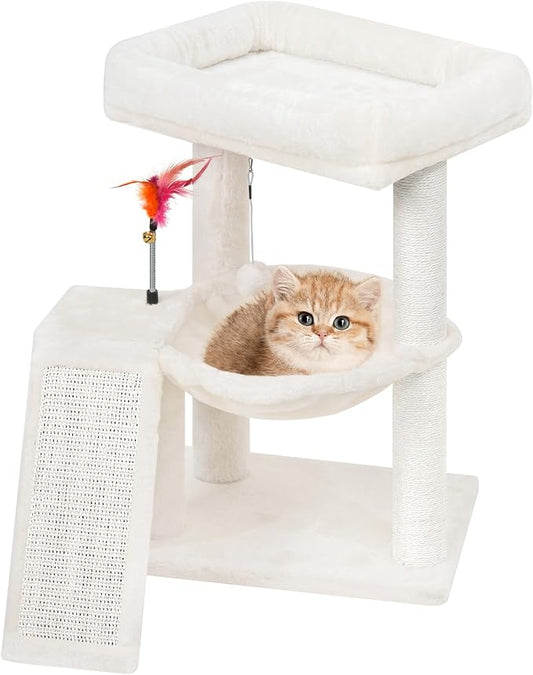 YOUPET Cat Tree with Cat Scratching Post for Indoor Cats, Cat Tower with Scratching Board and Playful Toy Balls, Cat Tree Tower with Cozy Hammock,Beige