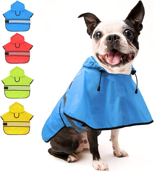 Candofly Sky Blue Waterproof Raincoat, Adjustable Reflective Hooded Poncho Dog Rain Jacket (Small)