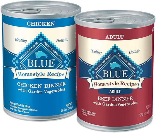 Blue Buffalo Homestyle Recipe Natural Adult Wet Dog Food Variety Pack, Chicken & Beef 12.5-oz Can (24 Count- 12 of Each Flavor)