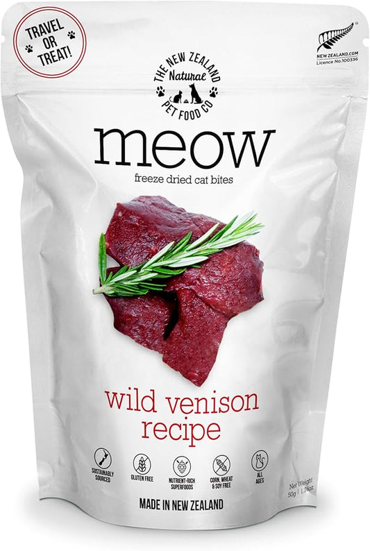 The New Zealand Natural Pet Food Co Meow Freeze Dried Cat Food - Wild Venison Recipe, High Protein Treats, Meals & Toppers, Dry Cat Food, 1.76 oz