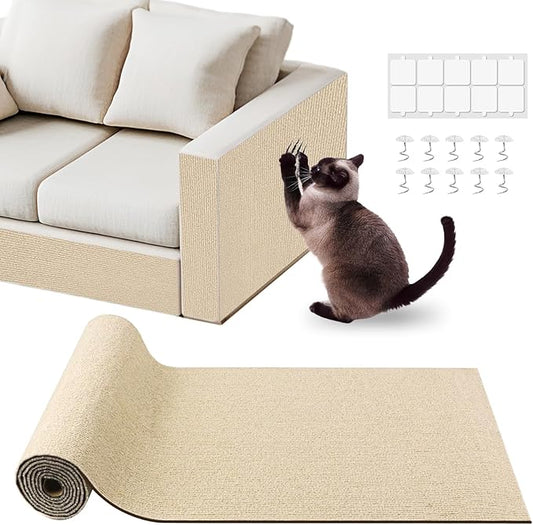 Cat Scratch Furniture Protector for Couch, Wall & Door Guard, Trimmable Self-Adhesive Scratch Pad, DIY Climbing Mat, Deterrent, Scratching Post Replacement (39.4''x15.8'', Khaki)