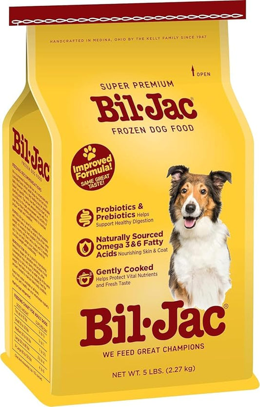 Bil-Jac Frozen Dog Food 5lb (Pack of 4) - Soft Dog Food Small Bites with Real Chicken, Probiotics, Prebiotics, Omega 3-6 for Healthy Complete Meal, Dog Food Topper or Treat