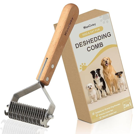 Undercoat Rake Dog Brush Dematting Comb cat shedding tool Dematting Tool Pet Brush Efficiently Detangle and Groom Coats for Large Medium Small Dogs and Cats Comb for Grooming Premium (2 in 1)