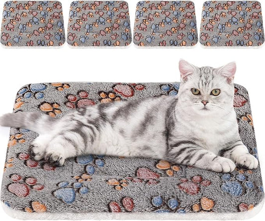 Tuanse 4 Pack Ultra Soft Dog Cat Bed Mat with Cute Prints Reversible Fleece Dog Crate Kennel Pad Cozy Washable Thickened Hamster Guinea Pig Pet Bed Mat for Small Animals(21 x 14 Inches,Gray)