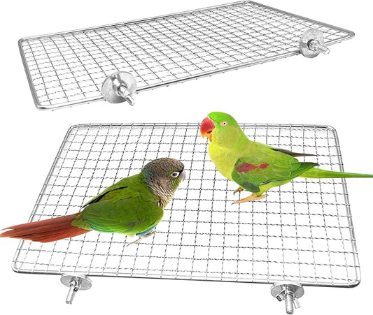 BNOSDM 2 Pack Bird Perch Platform Stainless Steel Birds Perches Parrot Shelf Training Stand Small Animals Cage Accessories for Parakeets, Budgies, Conures, Cockatiels, Lovebirds (Extra-Large Size)