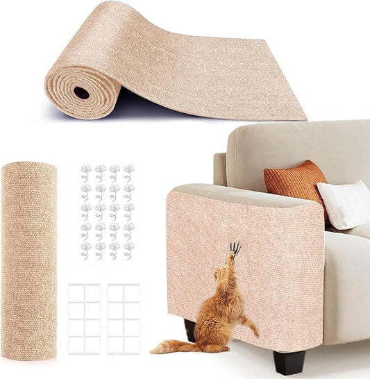 78.7"X15.8" Self-Adhesive Cat Scratching Mat - Durable Couch Protector from Cat Claws, DIY Furniture Protector from Cats Scratching, Sticky cat Scratch Wall mat- No Residue, Safe for Cats (Beige)