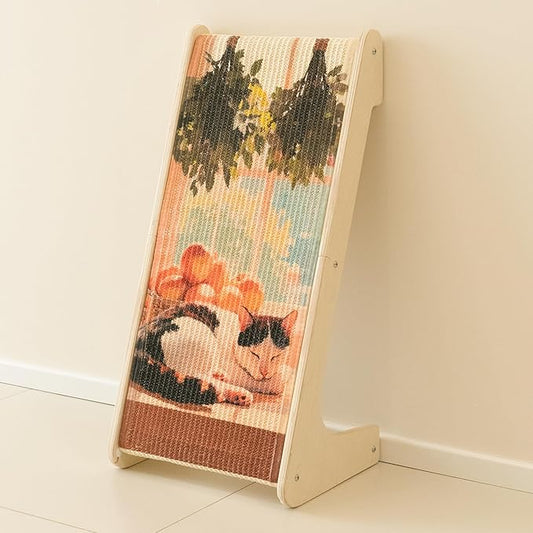 PETKARAY L Shaped Cat Scratcher, Sisal Kitten Scratching Ramp, 25.3" Vertical Scratch Pad for Indoor Cats, Furniture Protector with Catnip, Sleeping Cat