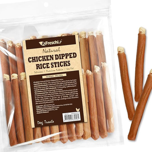 AFreschi Natural Chicken Dipped Rice Sticks 24 oz, All Natural, Grain-Free, High-Protein, Healthy & Easily Digestible, Soft Texture