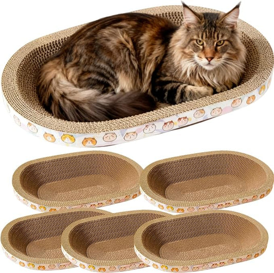 5 Pack Large Cat Scratcher Cardboard, Oval Cat Scratcher Bed Cat Scratch Pad Board Lounge Couch for Indoor Cats Bowl Shaped Cat Scratching Post Nest for Cats Grinding Claw Furniture Protector