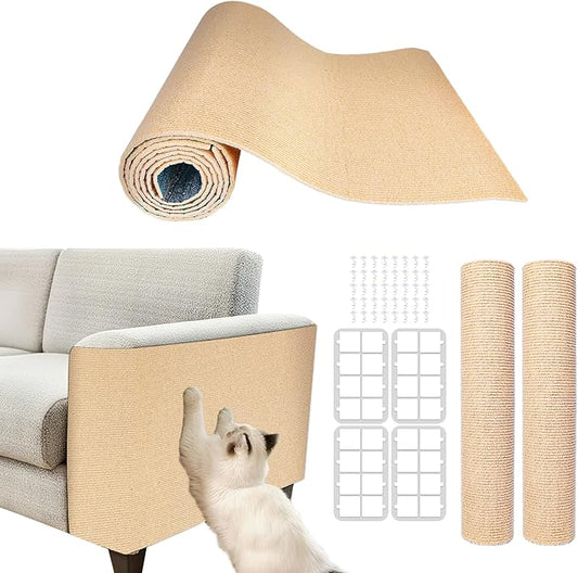 2 Pcs 39.4"X15.8" Cat Scratch Mat for Furniture and Wall Protectors, Trimmable Self-Adhesive Cat Scratch Pads, DIY Cat Scratcher for Covering Cat Tower and Couch Protector (Khaki)