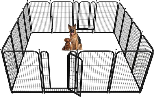 Metal Dog Playpen, 45" Inch Height 16 Panels, Large Dog Fence for Large/Medium/Small Dogs Indoor & Outdoor Bliss, Perfect Dog Pen for Camping, Yard and RV | Black-Silver