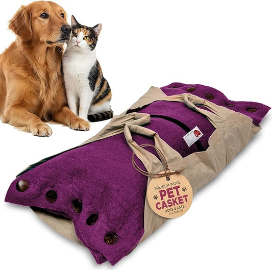 Cocoon® - Eco-Friendly Pet Burial & Cremation Ceremony Kit (Premium Wool) - Casket for Dogs and Cats (Choose Size & Color) (Small, Magenta)