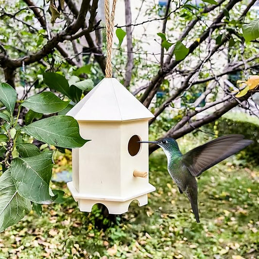 YCHTEWY-DIY Wooden Bird House,Wild Bird Feeder, Hanging Birdhouse Attract Birds & Beautify Your Yard! (Cream, D)