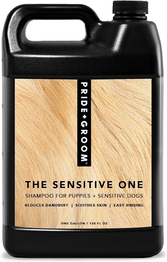 Pride and Groom The Sensitive One | Dog Grooming Shampoo for Puppies and Dogs with Itchy, Dry Skin| Tearless All Natural Body Wash with Essential Oils to Soothe Skin and Reduce Dandruff ??128oz