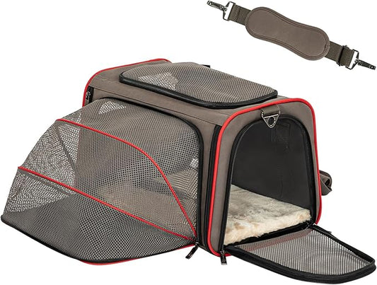 Petsfit Expandable Cat Carrier Dog Carriers,Airline Approved Soft-Sided Portable Pet Travel Washable Carrier for Kittens,Puppies,Removable Soft Plush mat and Pockets,Locking Safety Zippers
