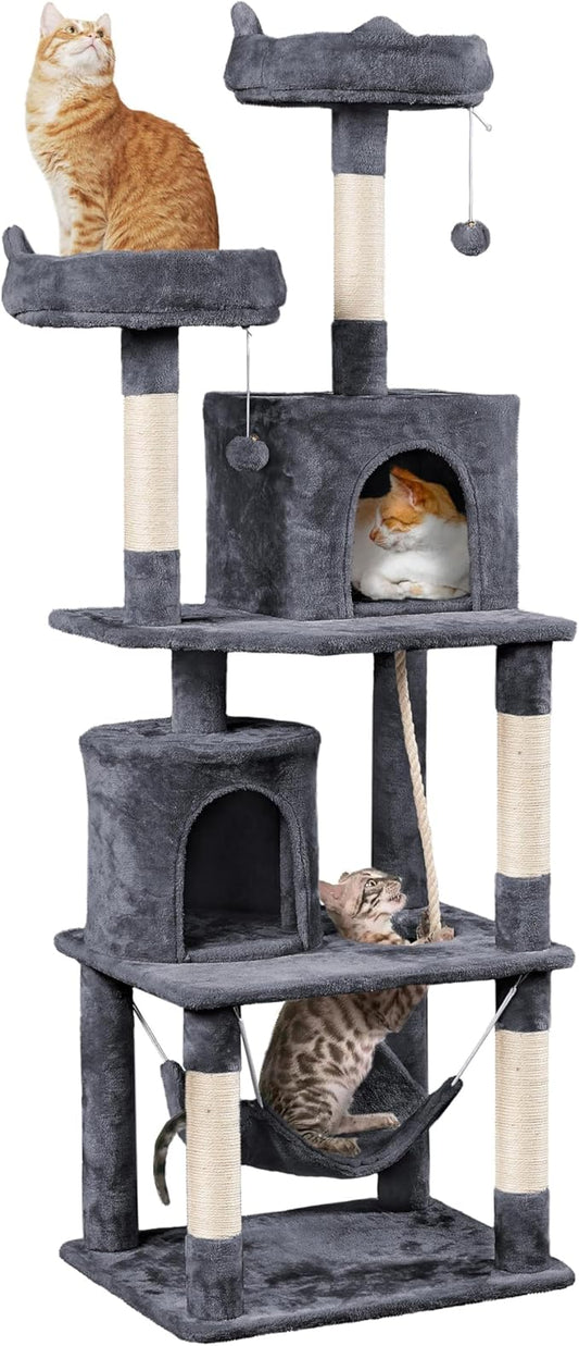 Yaheetech 70.5in Cat Tower, Multi Level Cat Tree Kitten Condo with 2 Condos & 2 Plush Perches & Scratching Post & Dangling Ball for Medium/Large Cats Dark Gray