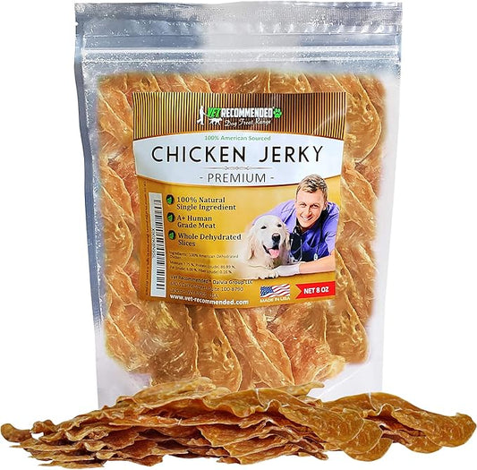 Premium Chicken Jerky for Dogs - Giant 8oz Bag | All Natural Dog Treats - Single Ingredient - No Fillers or Preservatives - Whole Dehydrated Chicken - Made in USA