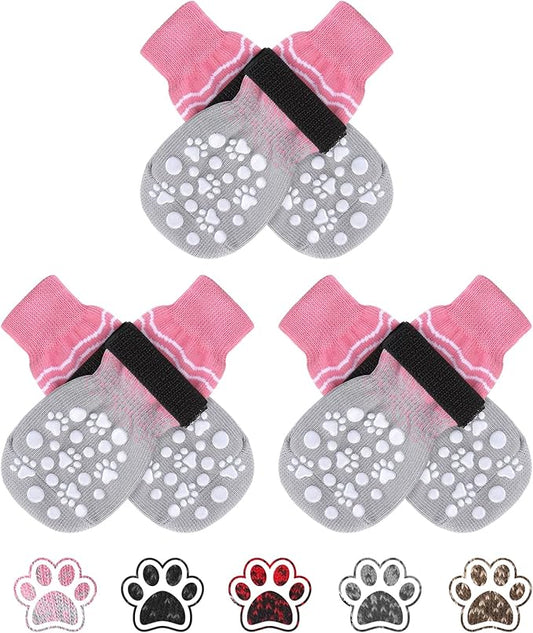 BINGPET Double Side Non-Slip Dog Socks for Hardwood Floors,6 PCS Dog Shoes with Adjustable Straps,Paw Protector for Pavement,Prevent Licking for Puppy Small Medium Large Dogs