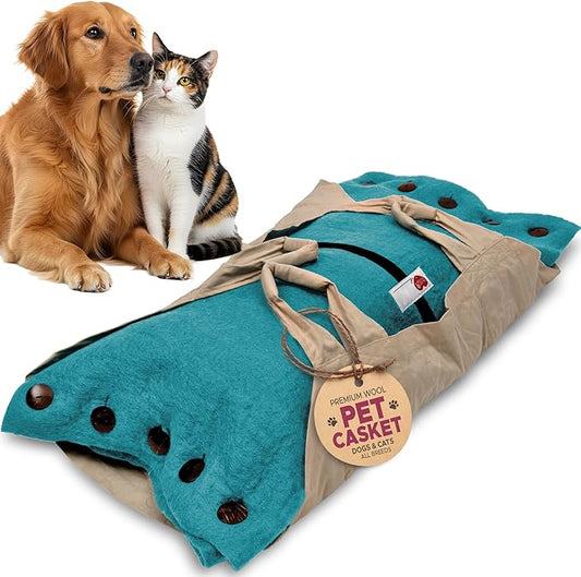 Cocoon® - Eco-Friendly Pet Burial & Cremation Ceremony Kit (Premium Wool) - Casket for Dogs and Cats ??Size for Every Breed (Choose Size & Color) (Small, Teal Green)