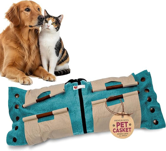 Cocoon® - Eco-Friendly Pet Burial & Cremation Ceremony Kit (Premium Wool) - Casket for Dogs and Cats ??Size for Every Breed (Choose Size & Color) (Large, Teal Green)