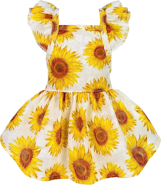 Fitwarm Dog Sunflower Dress, Dog Clothes for Small Dogs Girl, Pet Cat Apparel, White, Yellow, Red, Small