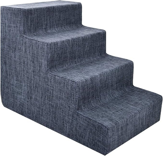Best Pet Supplies Dog Stairs & Steps - Foam Steps for Small Dogs & Cats, Non-Slip Indoor Balanced Pet Step Support, Dog Ramp, No Assembly, Dark Gray Linen, 4-Step (18-inch Height)