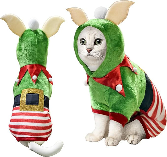 Christmas Pet Outfit Christmas Dog Elf Costume Clothes Funny Cosplay Puppy Cat Xmas Costume Outfit Winter Hoodie Coat Clothes Apparel for Dogs Pet Christmas Party Supplies