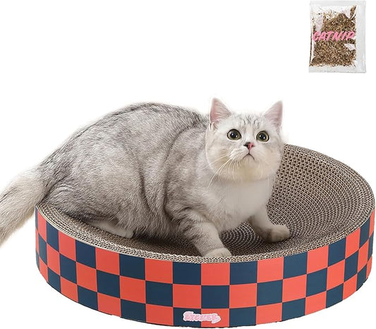 CSR1010D Nelson 20.13" Modern Cardboard Round Bowl Cat Scratcher with Catnip, Berry Cherry