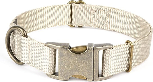 Country Brook Petz - Premium Nylon Dog Collar with Metal Buckle for Small Medium Large Breeds - Vibrant 30+ Color Selection (Extra Large, 1 Inch, Almond)
