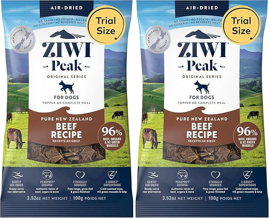 ZIWI Peak Air-Dried Dog Food ??Beef - All Natural, High Protein, Grain Free, Limited Ingredient w/Superfoods (3.5oz) (Pack of 2)