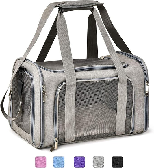 Henkelion Cat Carriers Dog Carrier Pet Carrier for Small/Medium Cats Dogs Puppies (Up to 15lbs), TSA Airline Approved Small Dog Carrier Soft Sided, Collapsible Waterproof Travel Puppy Carrier - Grey