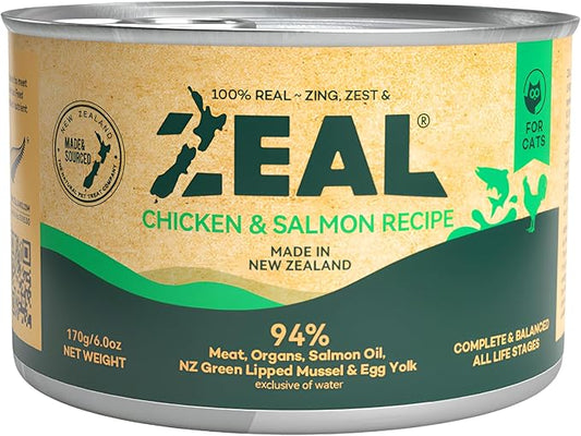 ZEAL New Zealand Wet Cat Food ??High Protein, Grain-Free with Superfoods (Chicken & Salmon, 6oz Can, 12-Pack)