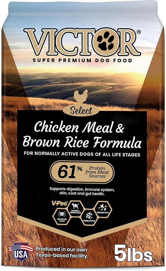 VICTOR Super Premium Dog Food ??Chicken Meal & Brown Rice for All Normally Active Dogs of All Life Stages ??Gluten-Free, Digestive & Immune Support, Ideal for Dogs with Meat Protein Allergies, 5 lb