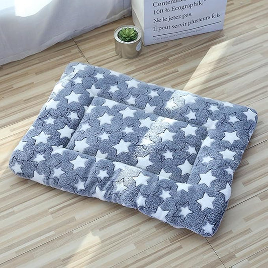Self Warming Pet Pad, Heated Cat Bed for Indoor Cats & Small Dogs, Energy-Free Thermal Plush Pad with Gray Star Pattern, Orthopedic Soft Cushion for Arthritis, Winter Warm Bed (27.17x18.9 Inch)