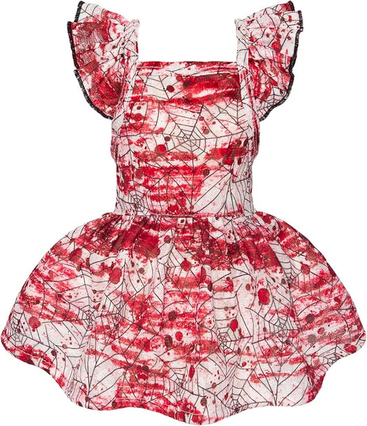 Fitwarm Halloween Spiderweb Dog Dress, Funny Dog Halloween Costumes, Doggy Clothes for Small Dogs Girl, Pet Apparel, Red, White, Black, Medium