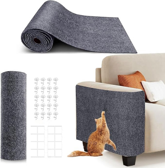 118"X15.8" Self-Adhesive Cat Scratching Mat, Couch Protector from Cat Claws, DIY Furniture Protector for Couch, Sofa, Wall & Door, Customizable Couch Scratcher from Cats Claws, No Residue (Grey)