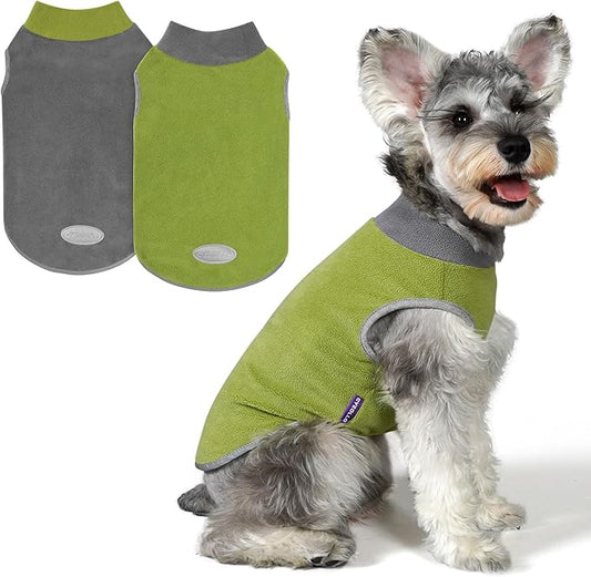 cyeollo 2 Pack Dog Sweater Fleece Vest Dog Sweatshirt Reflective Lightweight Doggie Clothes for Small Dogs Boy Girl Pet Apparel Grass Green, Grey, M