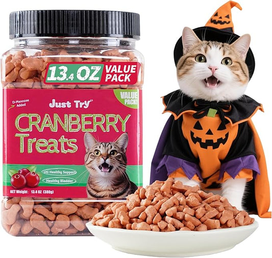 Just Try 13.4 OZ Urinary Tract Health Cat Treats for Indoor Cats, Health Supplement Cranberry & D-Mannose for Kidney Bladder and UT Support, Crunchy Chews Cat Loves