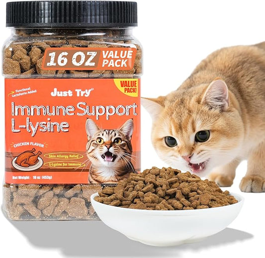 Just Try 16 oz Lysine Cat Treats - Lactoferrin Lysine for Cats Kittens to Support Immune - Cat Allergy Relief - Sneezing, Runny Nose, Watery Eyes -Training Treats