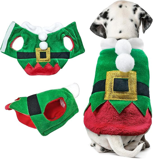 Christmas Pet Costume Christmas Elf Dog Costume Clothes Funny Cosplay Puppy Cat Xmas Costume Outfit Winter Hoodie Coat Clothes Apparel for Dogs Pet Christmas Party Supplies