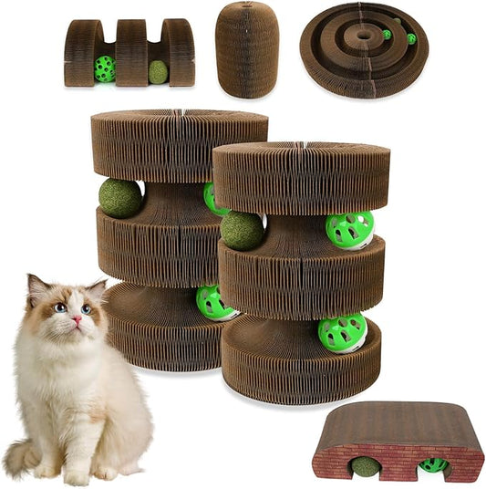 Cat Scratch Pad Kitty Kurl, Magic Organ Cat Scratching Board with Catnip Ball, Reversible Interactive Cat Toys Scratcher Cardboard,Kitten Pads(2PCS)