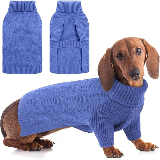 ASENKU Dog Sweater for Small Dog Girls Boys, Fall Winter Turtleneck Long Sleeve Pet Christmas Sweater, Pullover Sweatshirt for Westie, Blue, M