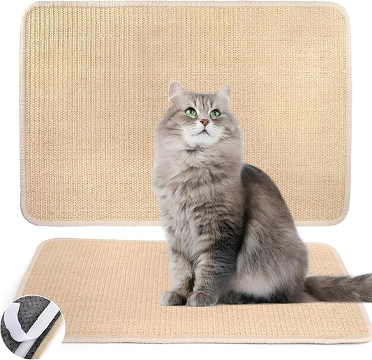 2 Pack Cat Scratcher Mats, 23.6" X 16" Sisal Cat Scratch Pad with Adhesive Tape, Horizontal Cats Floor Mat, Couch Corner Cat Mats, Cat Wall Scratcher, Furniture Protector for Sofa Carpet Wall