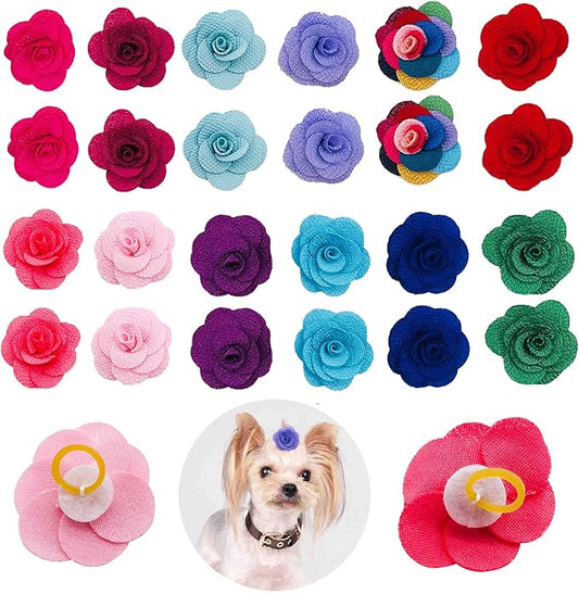 24pcs/12pairs Dog Hair Flowers with Rubber Band for Puppy Doggy Small Medium Animals Dog Pet Hair Bows in Mixed Color Hair Flowers Grooming Accessories Attachment